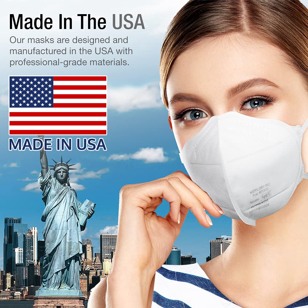 MERILOGY N95 Mask Respirator [ Made in USA ] NIOSH Certified N95 Particulate Respirators Face Mask (Pack of 40) (501831 (40PK))