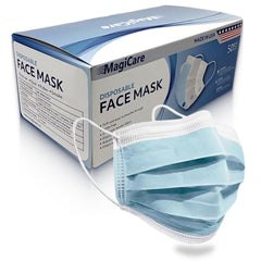 MagiCare Made in USA Masks - Blue Disposable Face Masks - Medical Grade (ASTM Level 1) - Premium 3 Ply Face Masks Disposable - Comfortable, Soft, Breathable Face Mask for Adults - 50ct Box