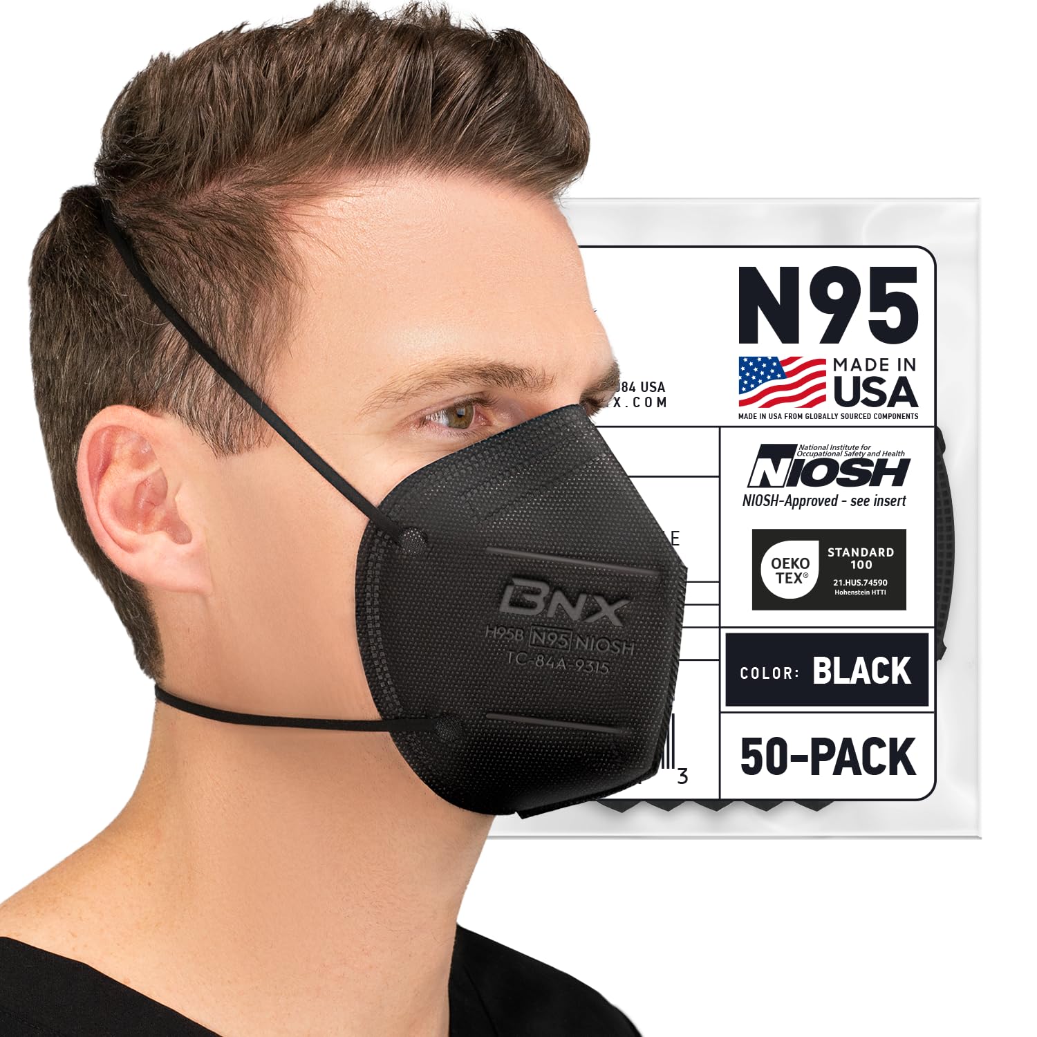 BNX N95 Mask NIOSH Certified MADE IN USA Particulate Respirator Protective Face Mask (10-Pack, Approval Number TC-84A-9315 / Model H95W) White