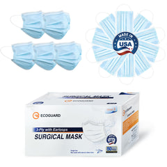 EG ECOGUARD Masks Made in USA, ASTM Level 3 Disposable Medical Grade Procedure Face Mask for Protection, 3-Ply EcoGuard B with Earloop, 50 Pack (Model No.: ECO01)