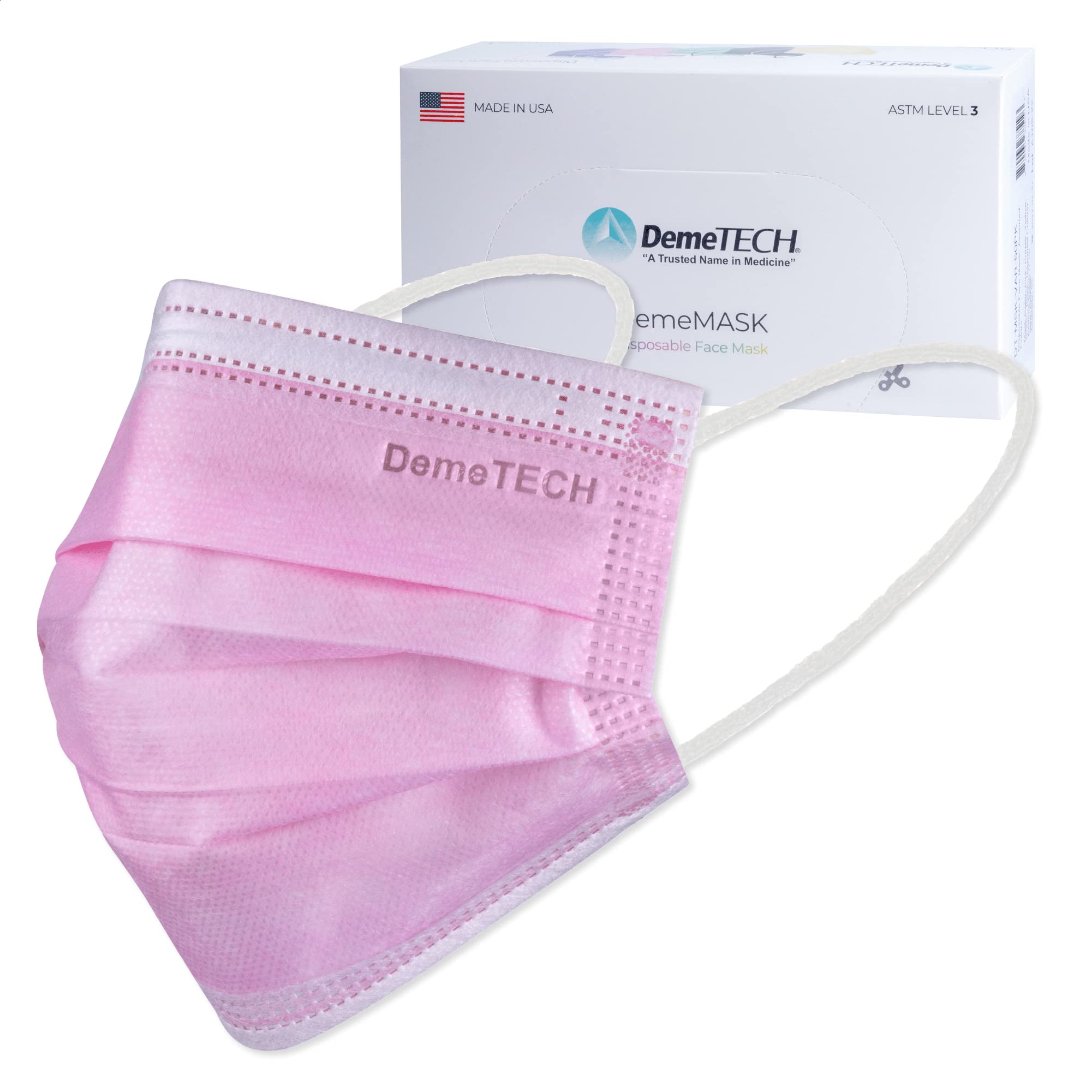 DEMETECH ASTM Level 3 Protective 3-Layer Face Mask, Ear-Loop Style, Adult Mask