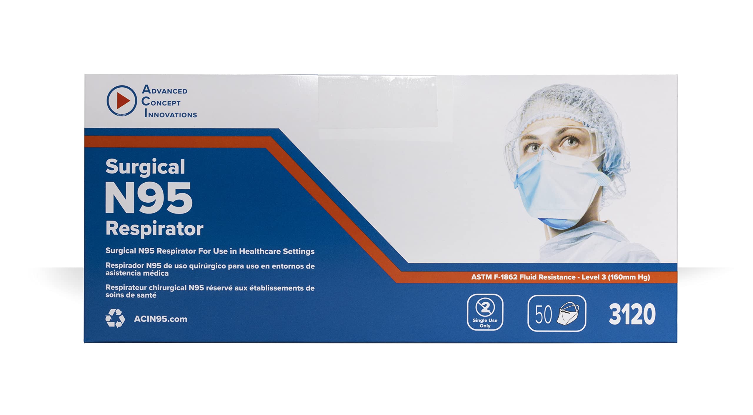 ACI N95 Respirator Box of 50 NIOSH Approved - Made in USA