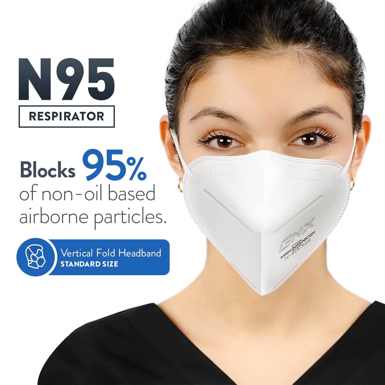 BNX N95 Mask NIOSH Certified MADE IN USA Particulate Respirator Protective Face Mask (10-Pack, Approval Number TC-84A-9315 / Model H95W) White