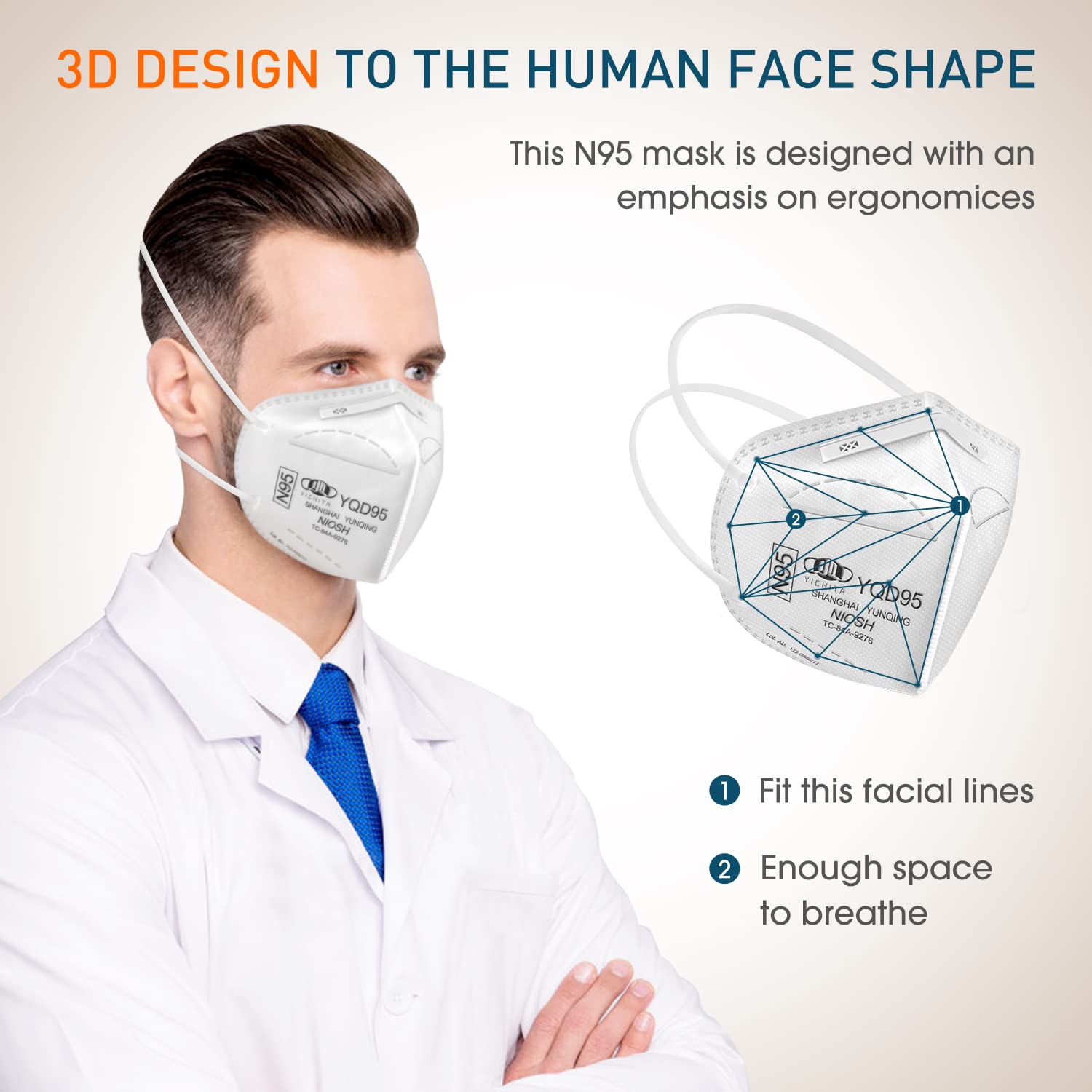 N95 Mask NIOSH Approved 50-Pack, Particulate Respirator N95 Face Masks Universal Fit - Individually Wrapped