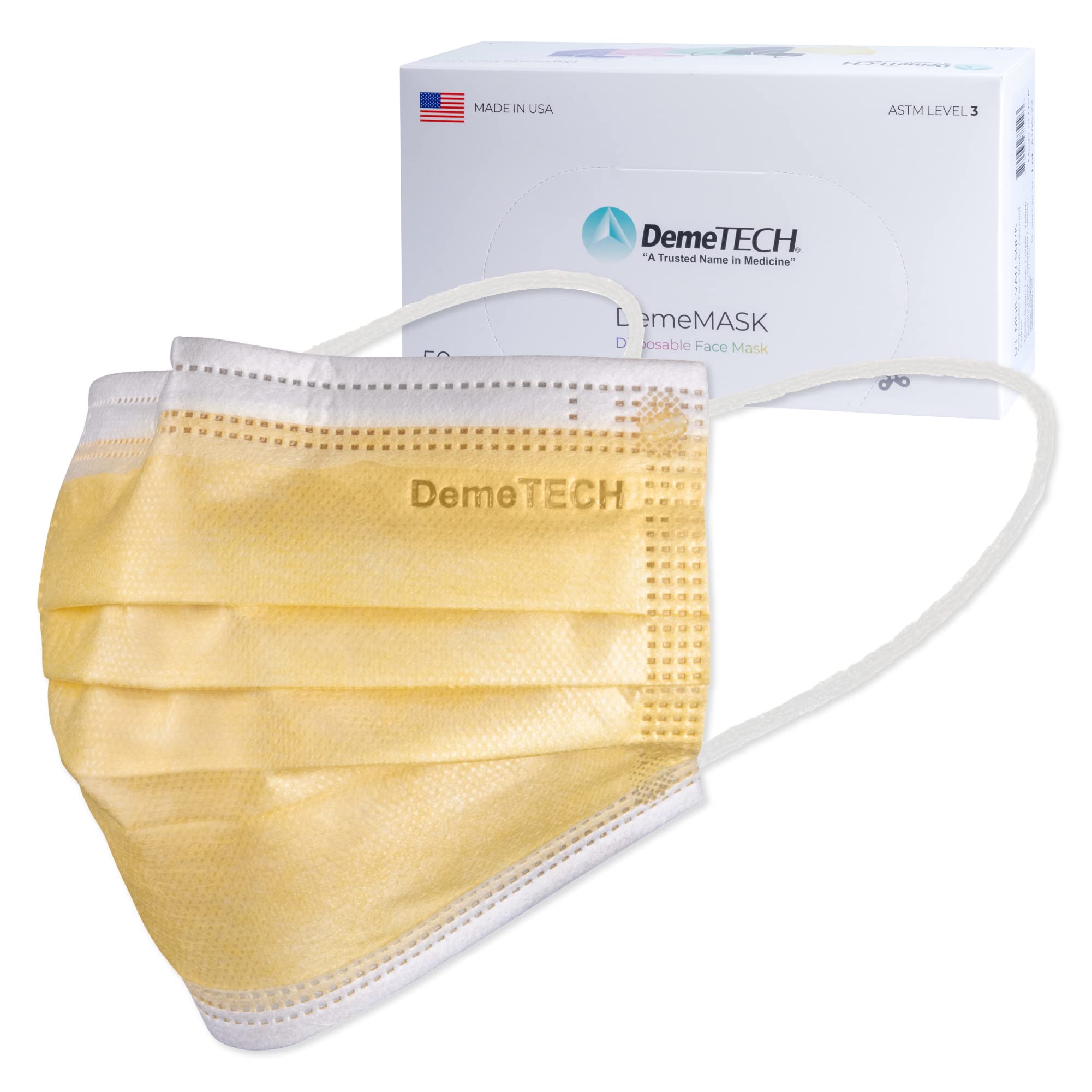 DEMETECH ASTM Level 3 Protective 3-Layer Face Mask, Ear-Loop Style, Small Face Mask, 50 Pieces