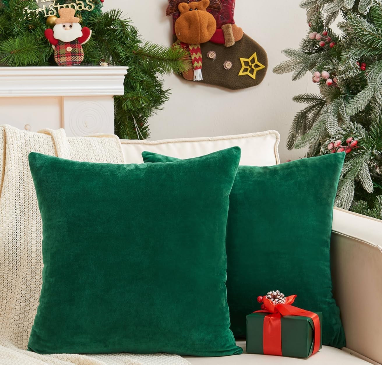 Christmas Velvet Pillow Covers, 18 X 18 Inches (2 Pack)