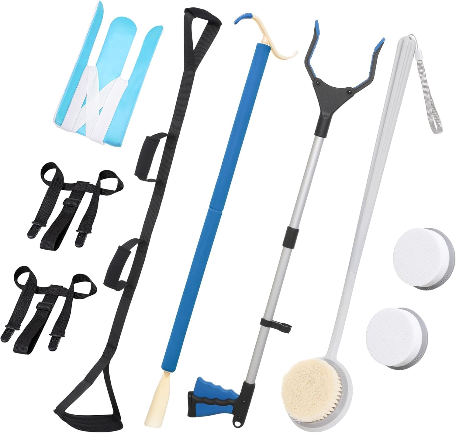 6-Piece Hip Kit for Seniors Total Hip Replacement - Leg Lifter, Sock Aid, Reach Grabber Tool, Dressing Stick, Back Brush and Lotion Applicator, Pants Helper, Hip Replacement Kit after Surgery