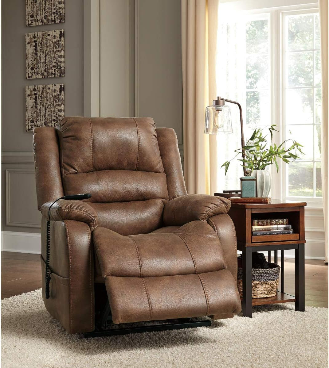 Ashley Yandel Faux Leather Electric Power Lift Recliner for Seniors (Brown)