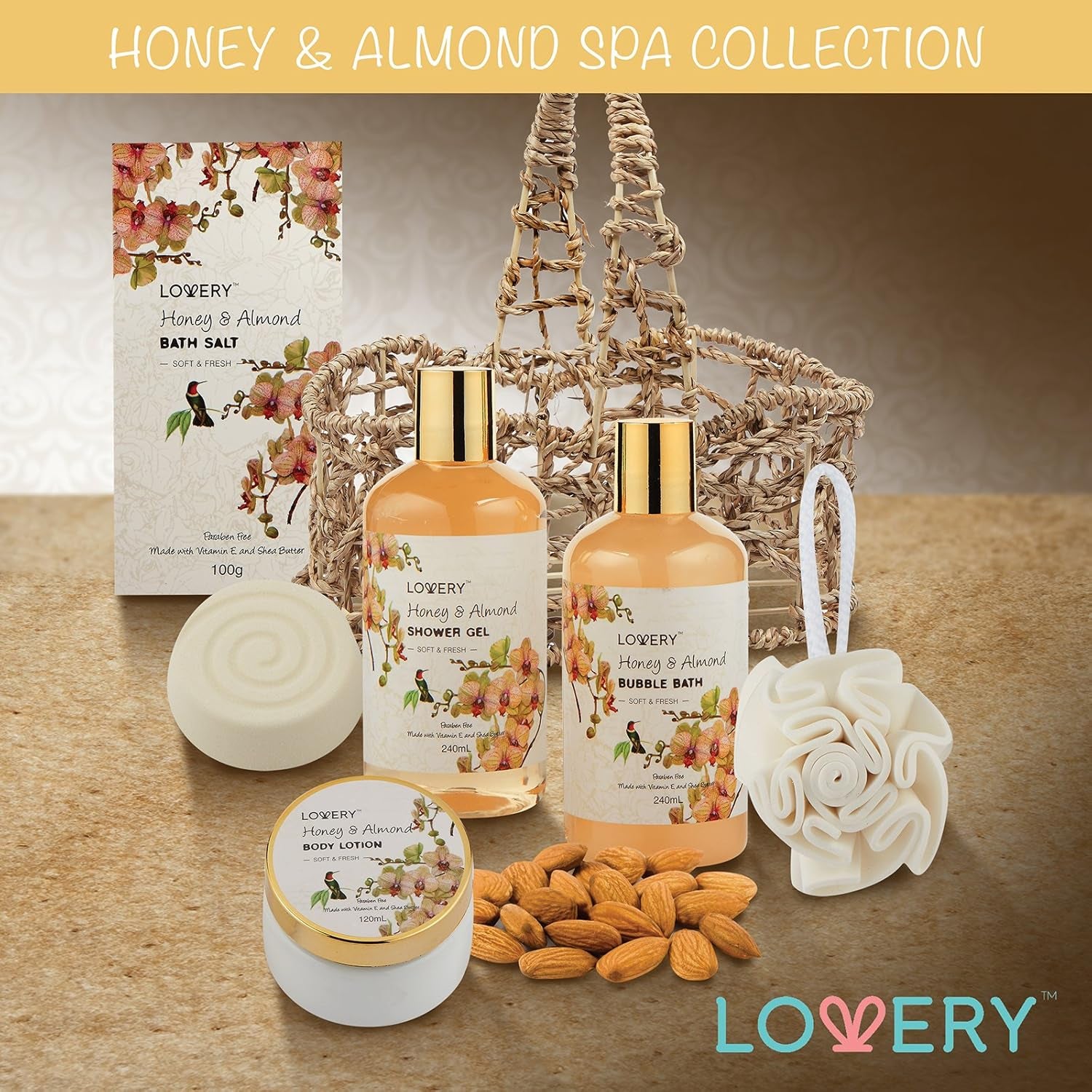 Honey & Almond Bath Set, 9 Pieces