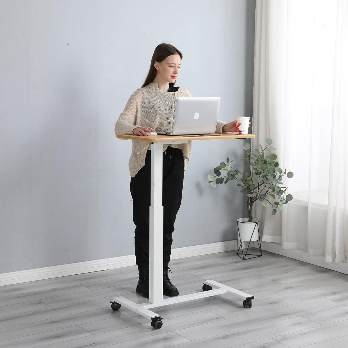 Overbed Table,Bed Desk,Hospital Bedside Table,Pneumatic Mobile Laptop Computer Standing Desk Cart with Tray