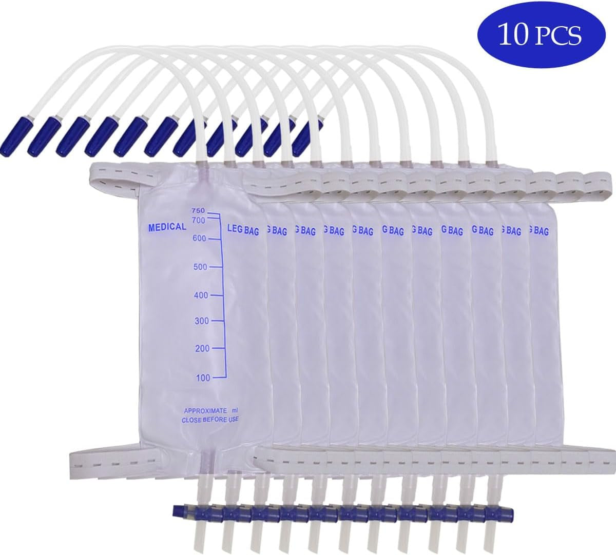 10 Pack Catheter Leg Bags, 750Ml