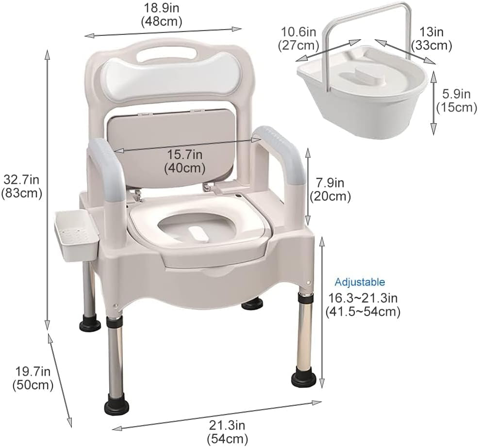 Height Adjustable Bedside Commode Chair - Portable Toilet