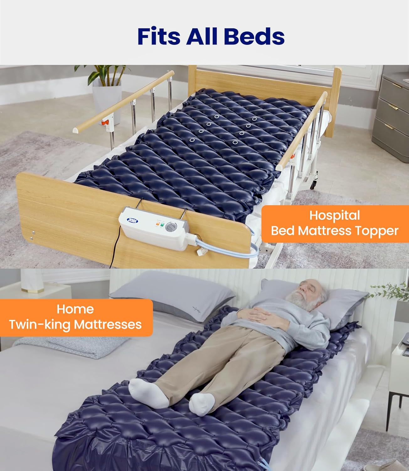 Alternating Air Pressure Mattress Pad, Bed Mattress Topper with Micro Air Holes & Sleep Mode, Waterproof Pressure Relief Ulcer Cushion Pad for Hospital Beds and Home Use, S34