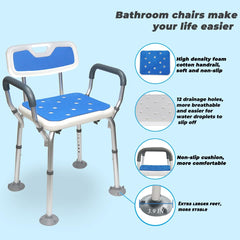 Shower Chair with Arms Heavy Duty Bath Chair with Back inside Shower Transfer Bath Seat Padded Bench Portable Lift Height Adjustable Legs for Bathtub Non-Slip Feet