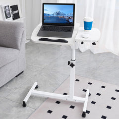 Overbed Bedside Table with Wheels, Adjustable Overbed Table with Tilting Desktops, Rolling Laptop Table, Overbed Desk, Hospital Bed Table, Mobile Standing Desk for Laptop Bed Sofa Side Table (White)