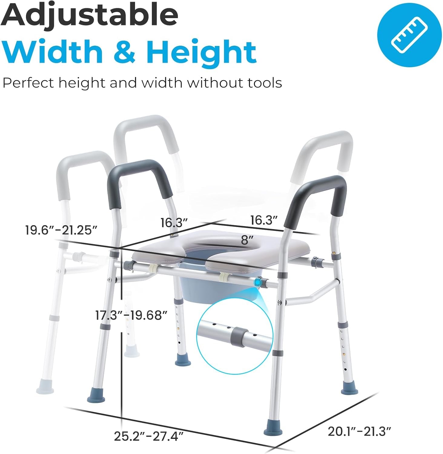 Raised Toilet Seat - Adjustable, 300 Lbs Capacity - Size: One Unit