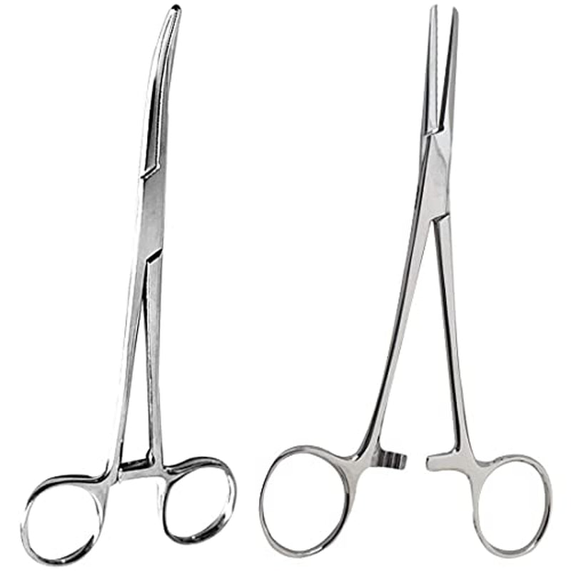 2 Piece Curved & Straight 8" Hemostat Set, Stainless Steel Locking Tweezer Clamps - Ideal Hemostats for Nurses, Fishing Forceps, Crafts and Hobby