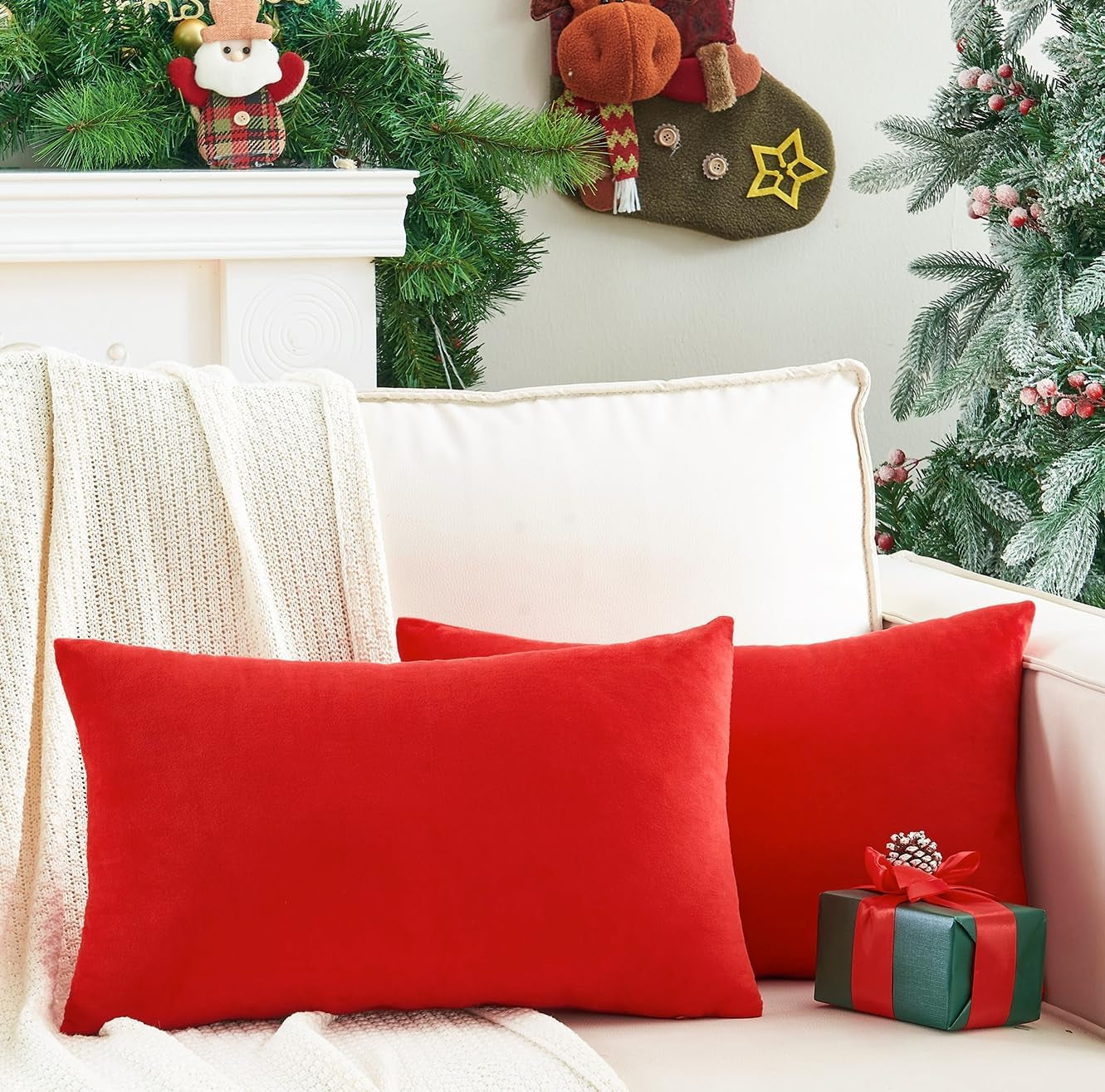 Christmas Velvet Pillow Covers, 18 X 18 Inches (2 Pack)