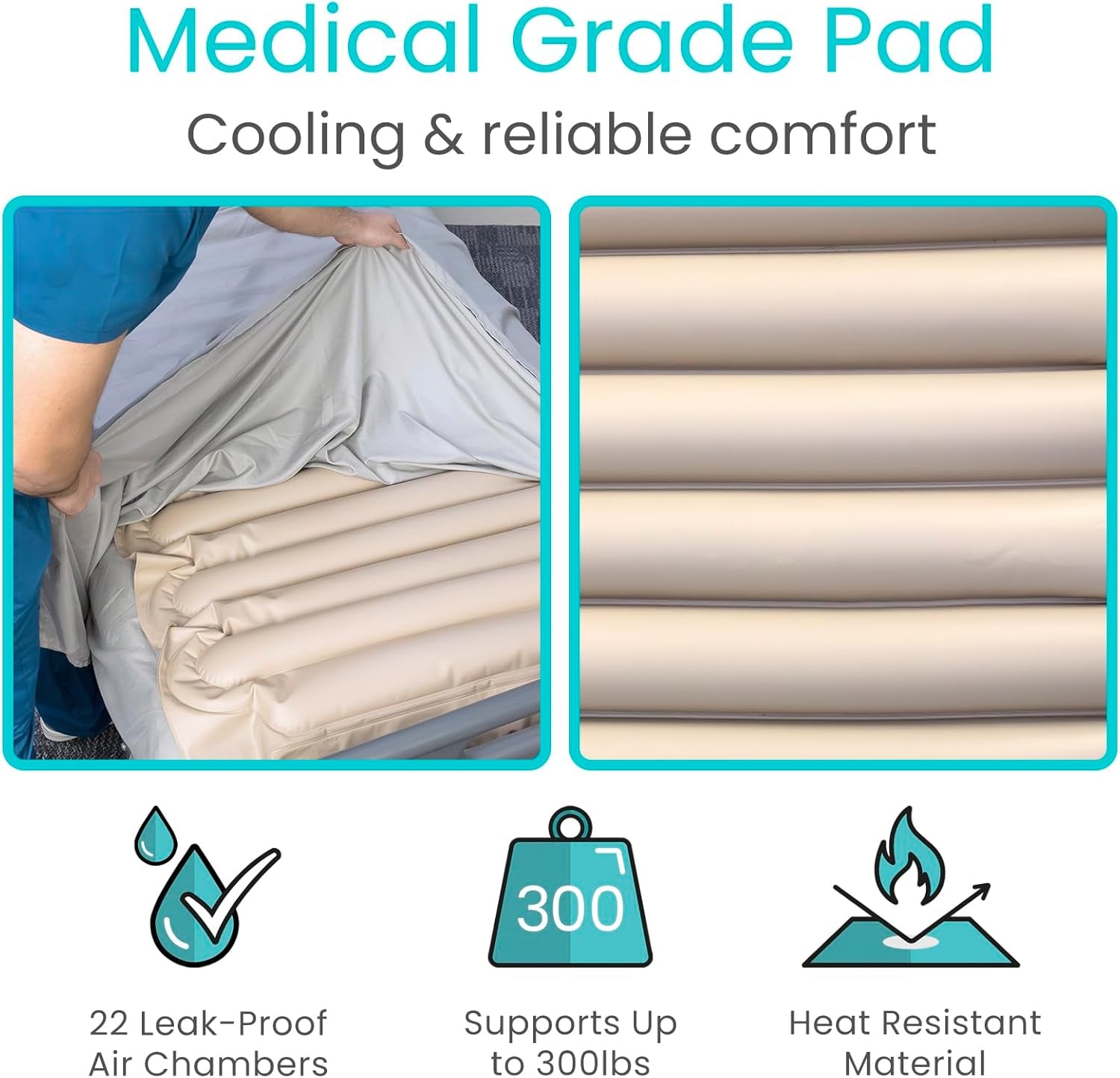 Tube Alternating Air Pressure Mattress Pad - the Original Bed Sore Prevention Solution - Hospital & Home Mattress Topper - Includes Waterproof, Heat Resistant Ulcer Cushion & Whisper Quiet Pump