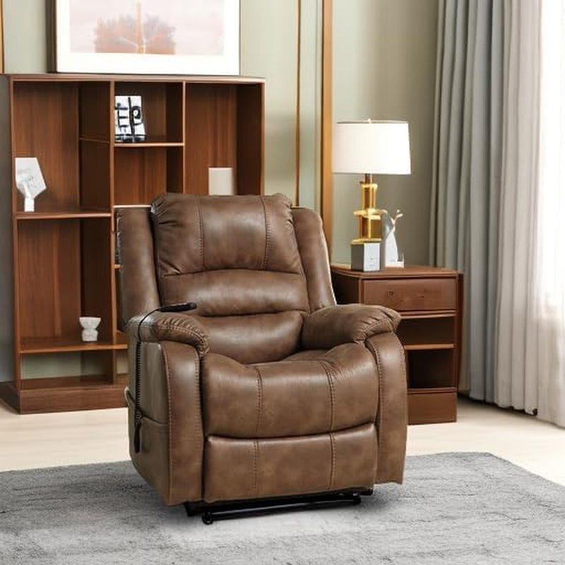 Ashley Yandel Faux Leather Electric Power Lift Recliner for Seniors (Brown)