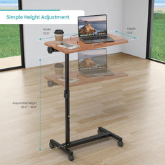 Overbed Bedside Table with Wheels, Height Adjustable for Laptop, Reading, and Eating