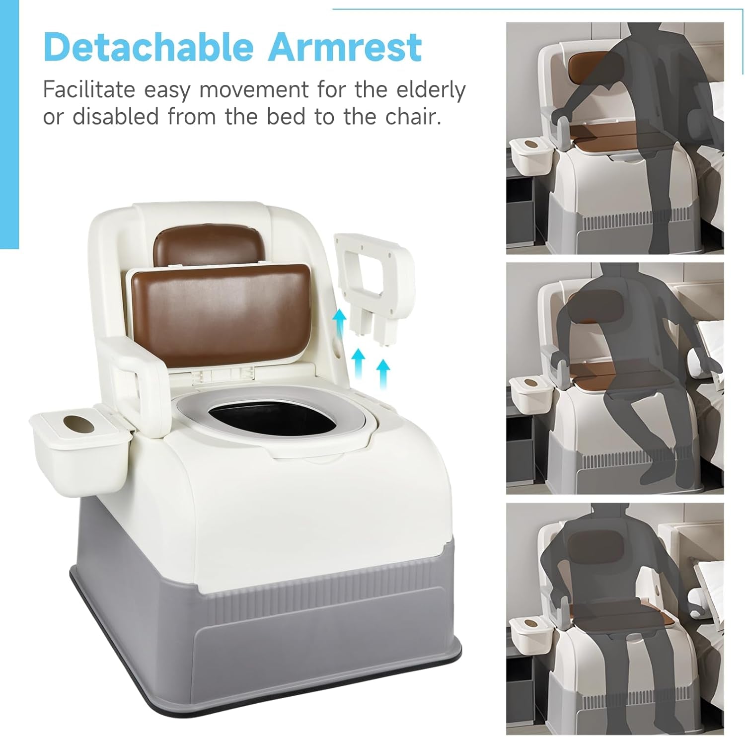 Mobile Bedside Commode Chair - Detachable Armrests & Inner Bucket