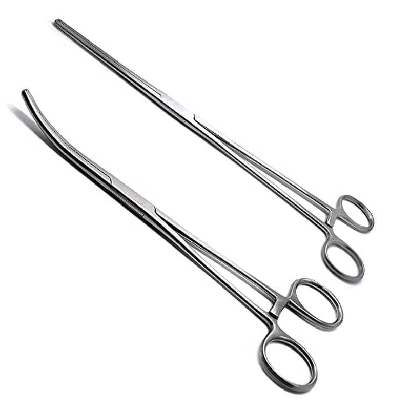 Set of 2 Premium Quality 12" Rochester Pean Hemostat Forceps Straight & Curved Clamps Three Locking Positions -