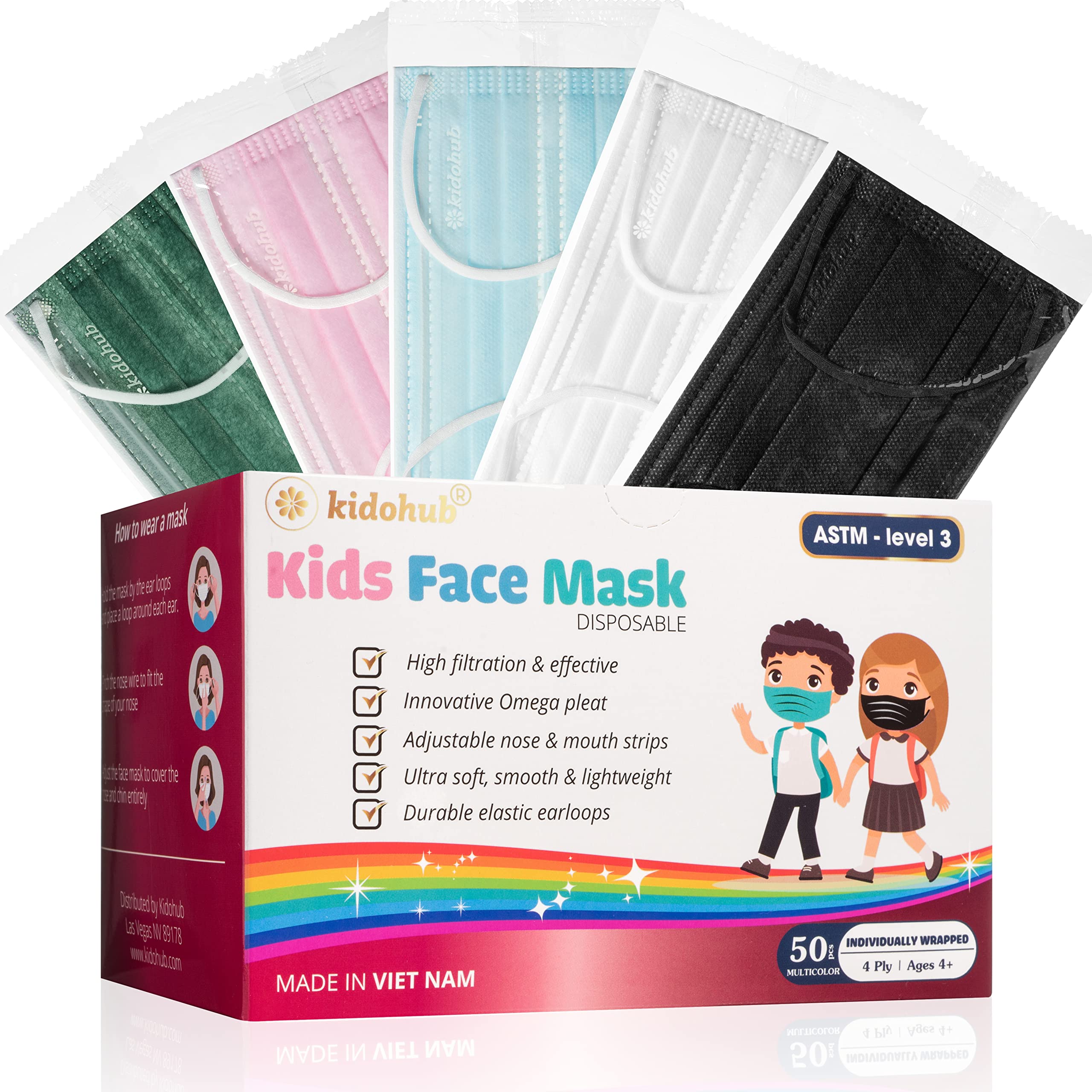 FDA Registered ASTM Level 3, Kids 4 Ply Individually Wrapped Disposable Medical Face Mask