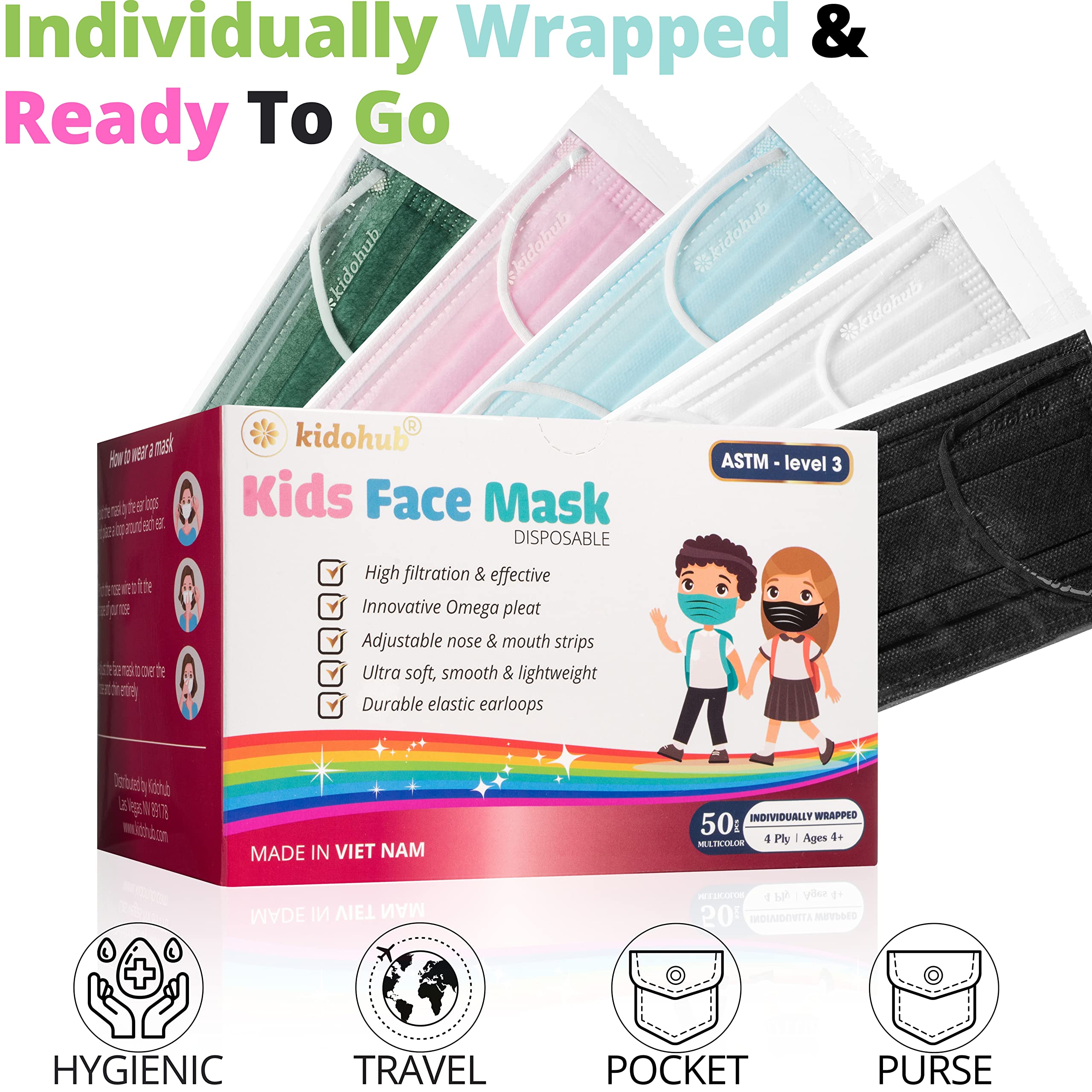 FDA Registered ASTM Level 3, Kids 4 Ply Individually Wrapped Disposable Medical Face Mask