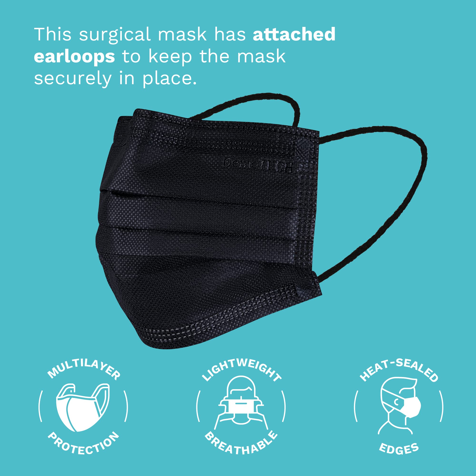 DEMETECH ASTM Level 3 Protective 3-Layer Face Mask, Ear-Loop Style, Small Face Mask, 50 Pieces