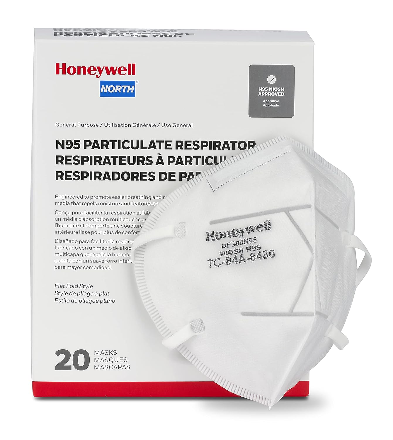 Honeywell Safety Products NIOSH-Approved N95 Flatfold Project Respirator, 20-pack (RWS-54038)