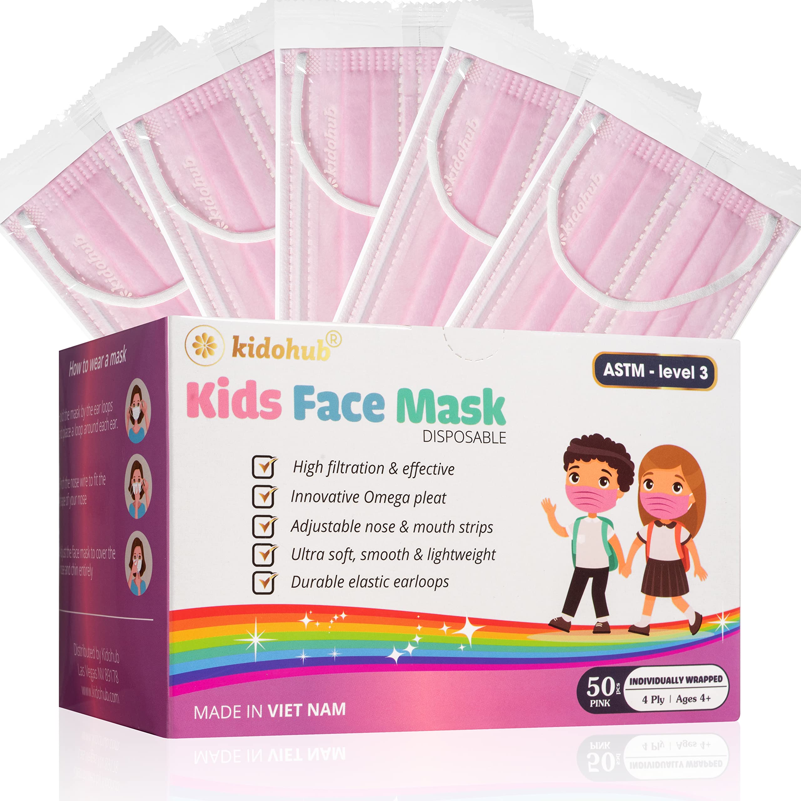 FDA Registered ASTM Level 3, Kids 4 Ply Individually Wrapped Disposable Medical Face Mask