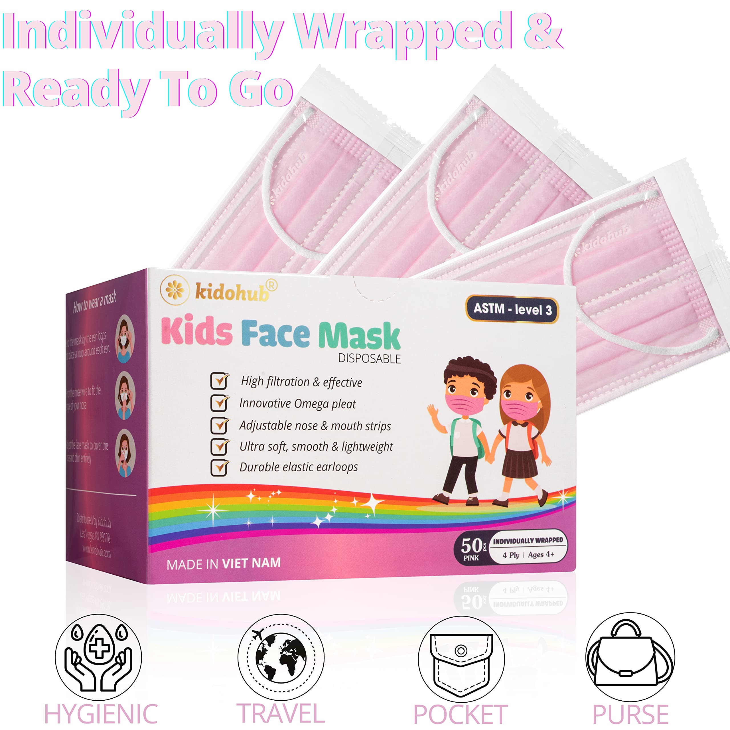 FDA Registered ASTM Level 3, Kids 4 Ply Individually Wrapped Disposable Medical Face Mask