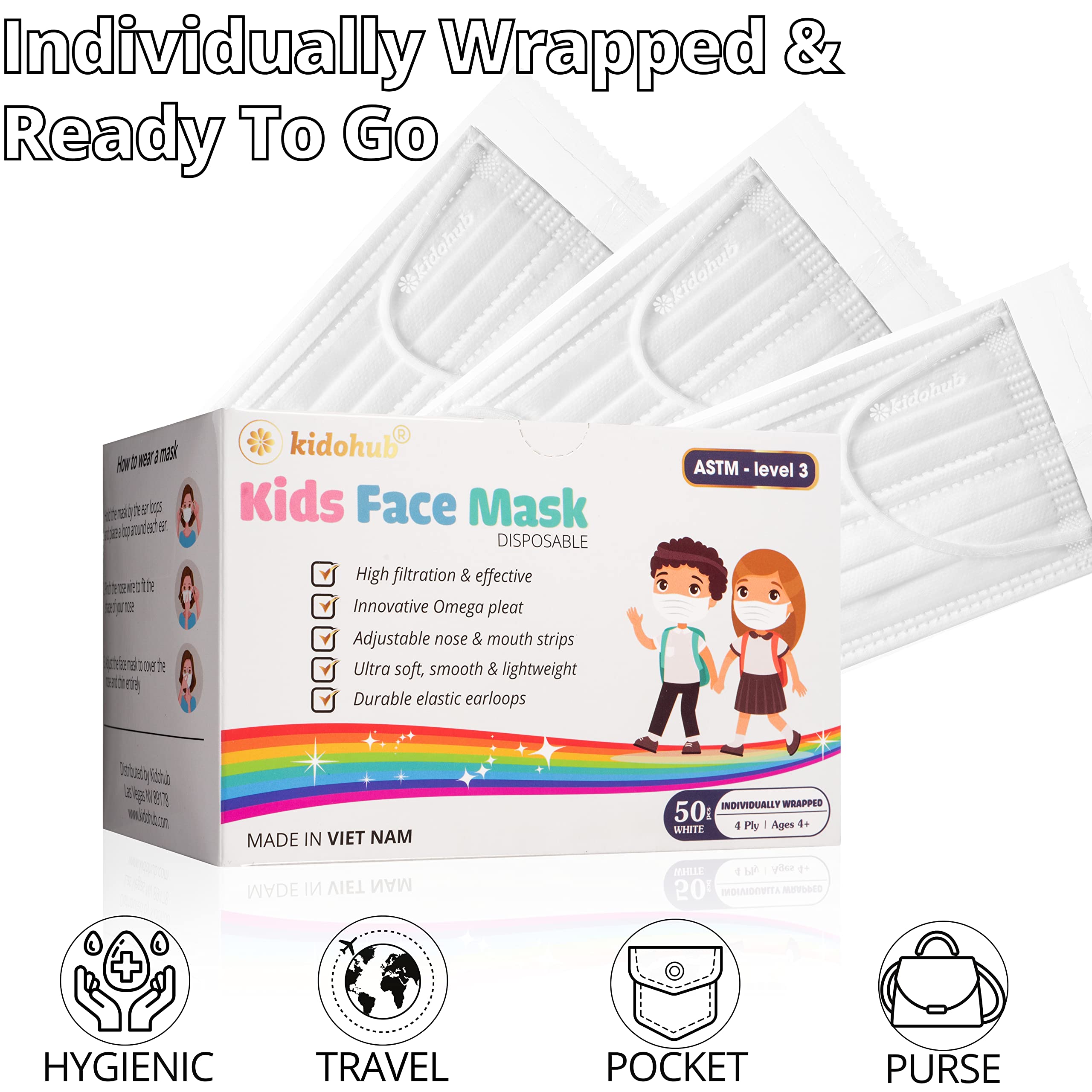 FDA Registered ASTM Level 3, Kids 4 Ply Individually Wrapped Disposable Medical Face Mask