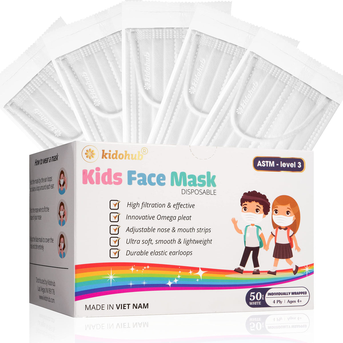 FDA Registered ASTM Level 3, Kids 4 Ply Individually Wrapped Disposable Medical Face Mask