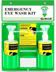 Eye Wash Station Portable Eye Wash Kit for Emergency, Wall Mounted Eyewash Station, 16.09Oz Capacity per Bottle, with Mirror & Emergency Sign, Safety Material, NO Solution