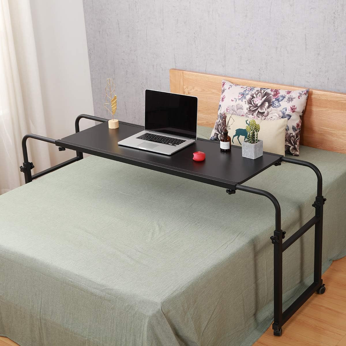 Overbed Table with Wheels Overbed Desk over Bed Desk King Queen Bed Table Overbed Laptop Table over Bed Table with Wheels(Black)