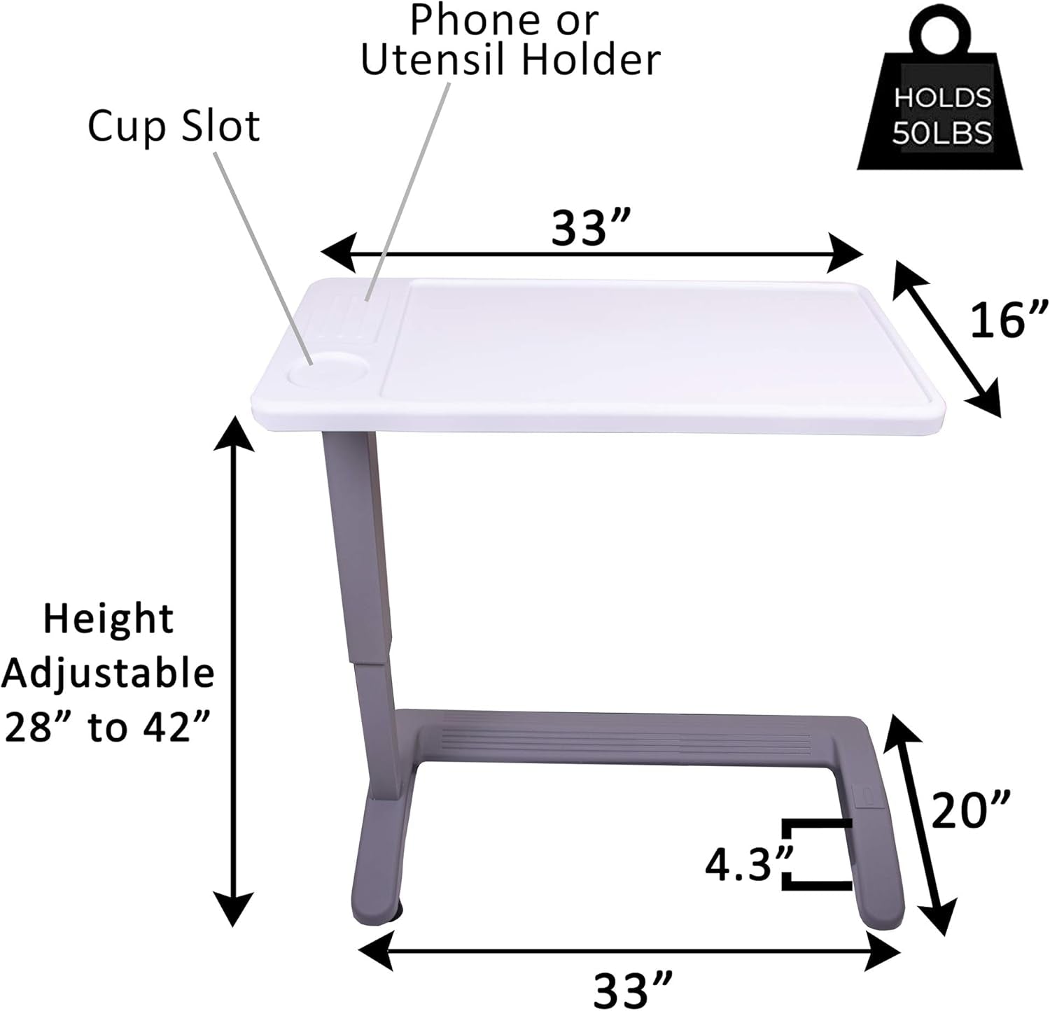 Overbed Table and Hospital Bed Table - Table with Wheels - over the Bed Table for Home Use and Hospital, Bedside Table with Wheels, over Bed Desk, over Bed Table with Wheels