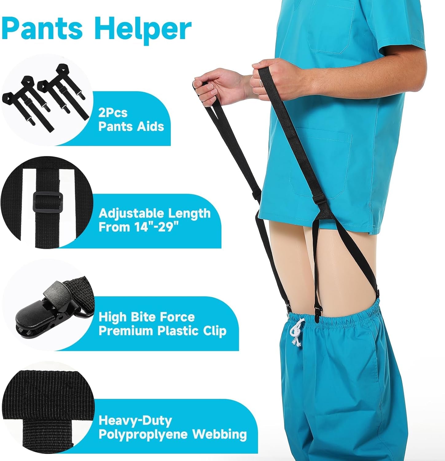 5-Piece Hip Kit for Seniors Total Hip Replacement - Leg Lifter, Sock Aid, 32" Reach Grabber Pickup Tool, Long Shoe Horn & Dressing Stick and Pants Helper, Hip Replacement Kit after Surgery