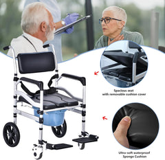 3-In-1 Shower Chair with Wheels - Folding Commode for Elderly