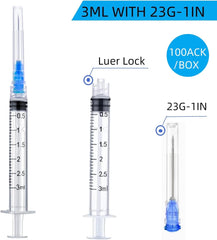 100 Pack Disposable 3Ml/Cc Lab Syringes with 23Ga 1 Inch Needle Luer Lock, Individually Sealed Packed