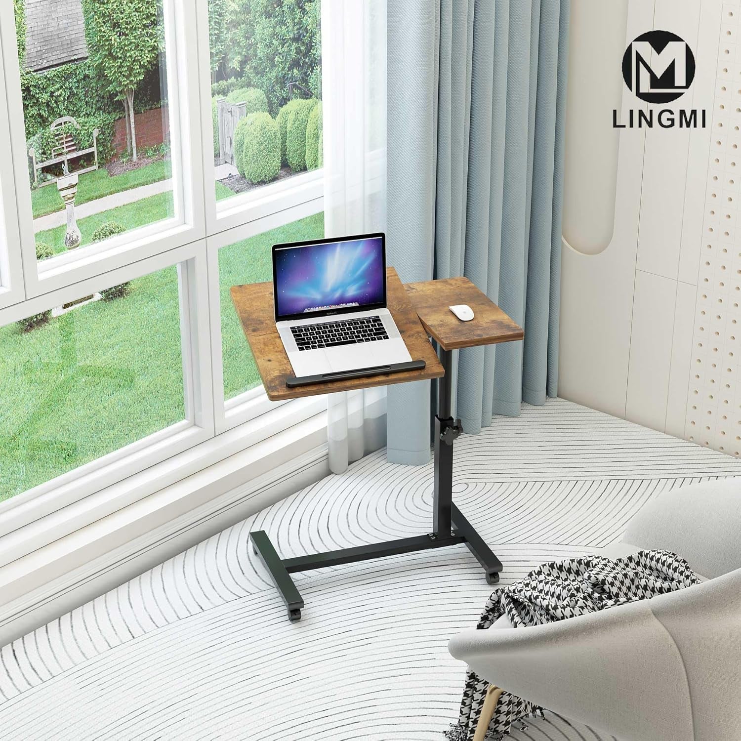 Overbed Bedside Desk Mobile Rolling Laptop Stand Tilting Overbed Table with Wheels Height Adjustable Tray Table for Laptop Bed Sofa Side Table