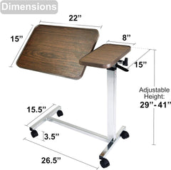 Medical Adjustable Tilt Overbed Bedside Table with Wheels for Hospital and Home Use