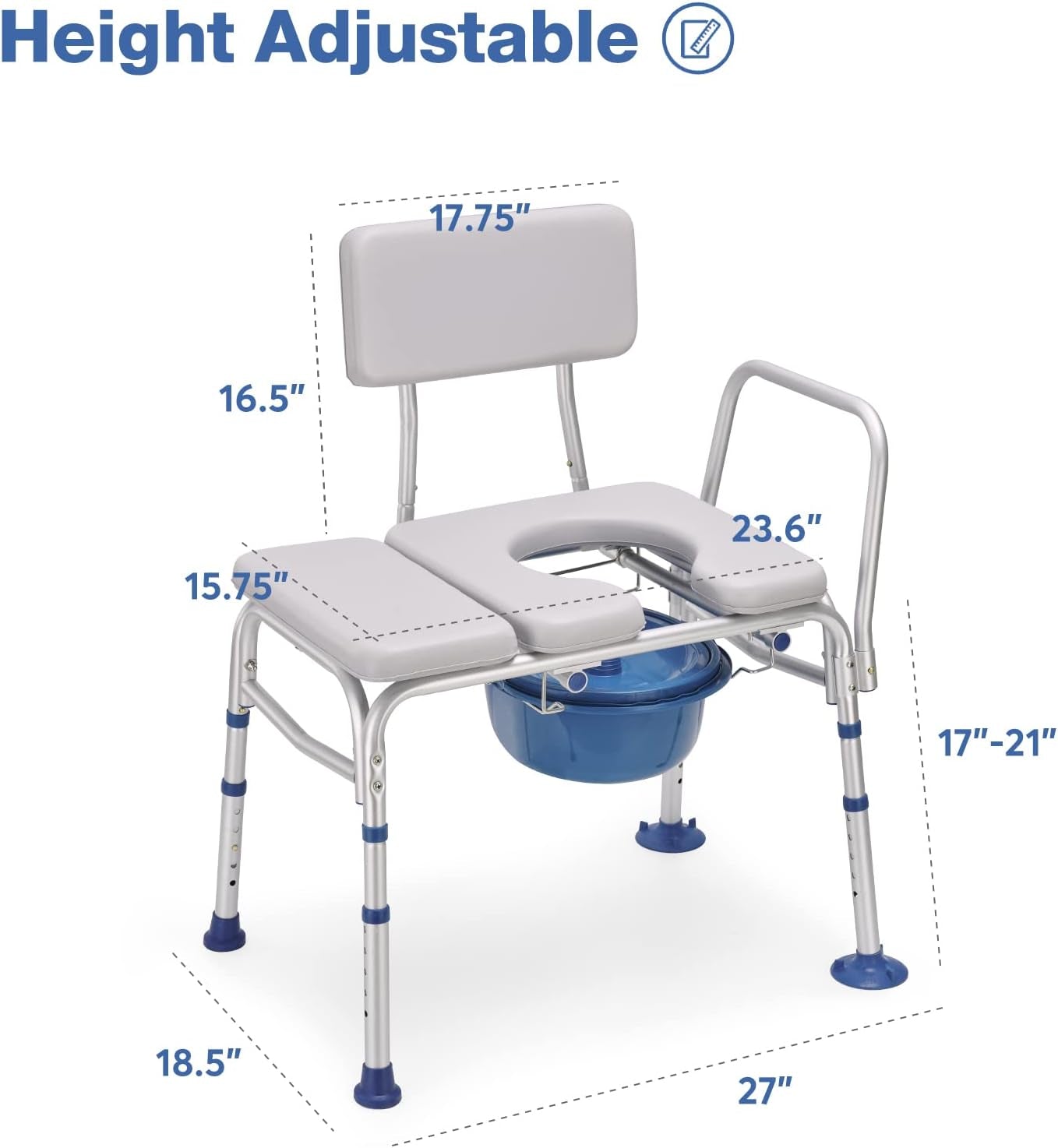 Bedside Commode - 500 Lb Capacity, Adjustable