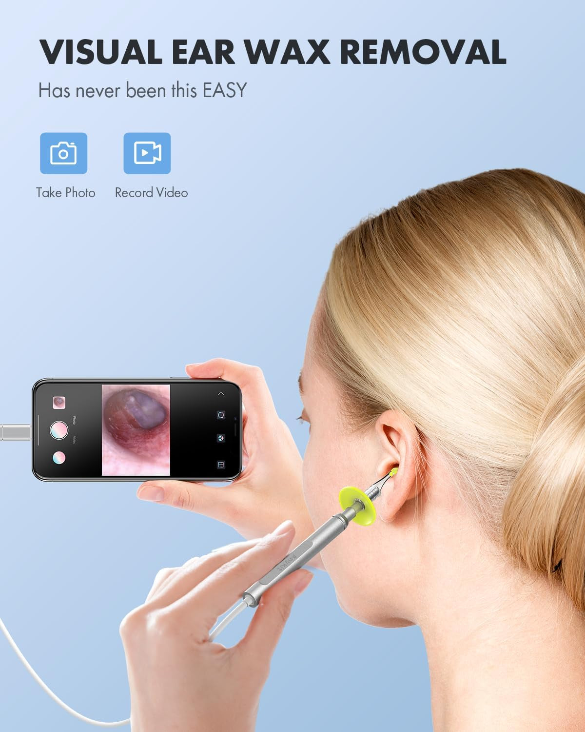 Digital Otoscope for Phone D & Tablet, Ultra Clear View Ear Camera with Ear Wax Removal Tools, Video Ear Scope Otoscope with Light, Support Capture Photo & Record Videos