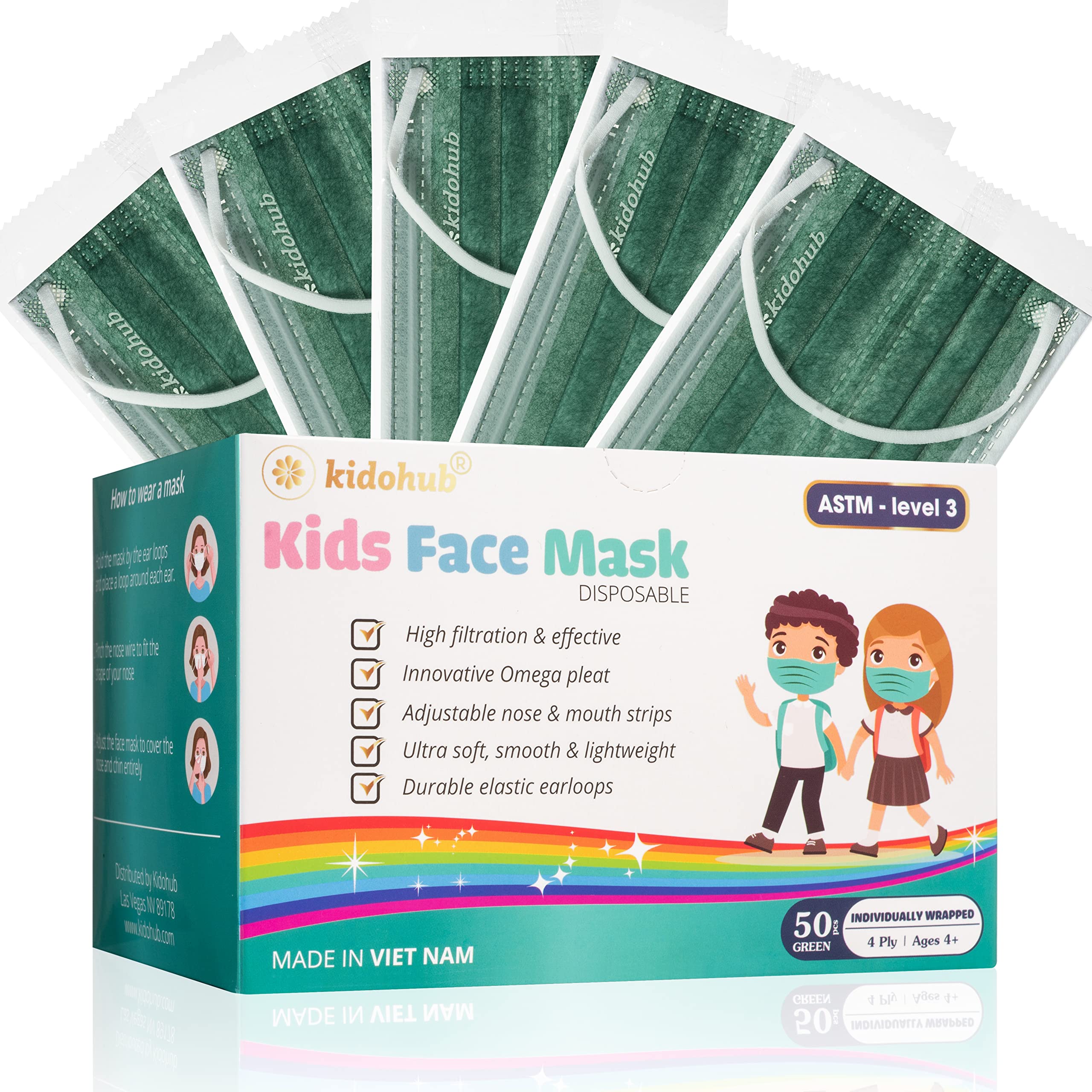 FDA Registered ASTM Level 3, Kids 4 Ply Individually Wrapped Disposable Medical Face Mask