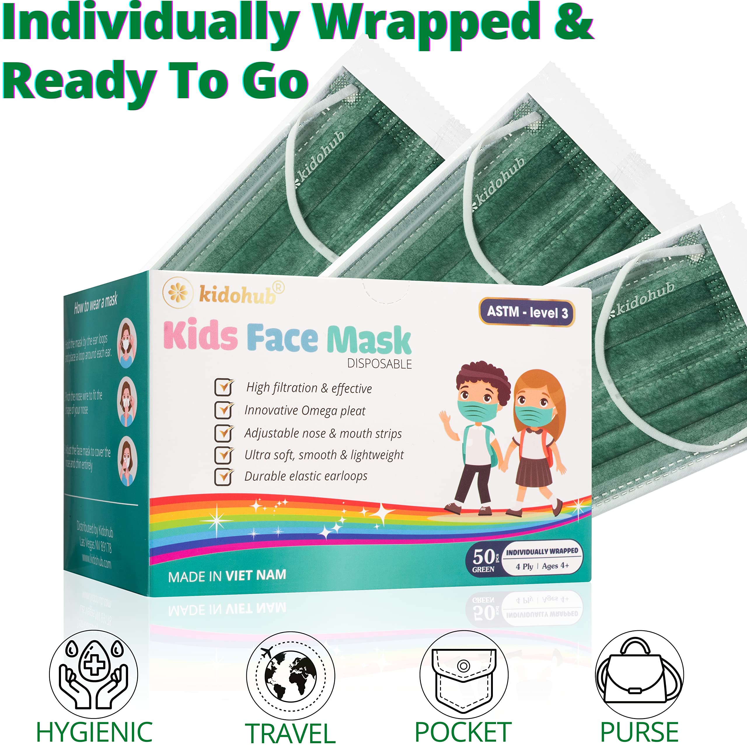 FDA Registered ASTM Level 3, Kids 4 Ply Individually Wrapped Disposable Medical Face Mask