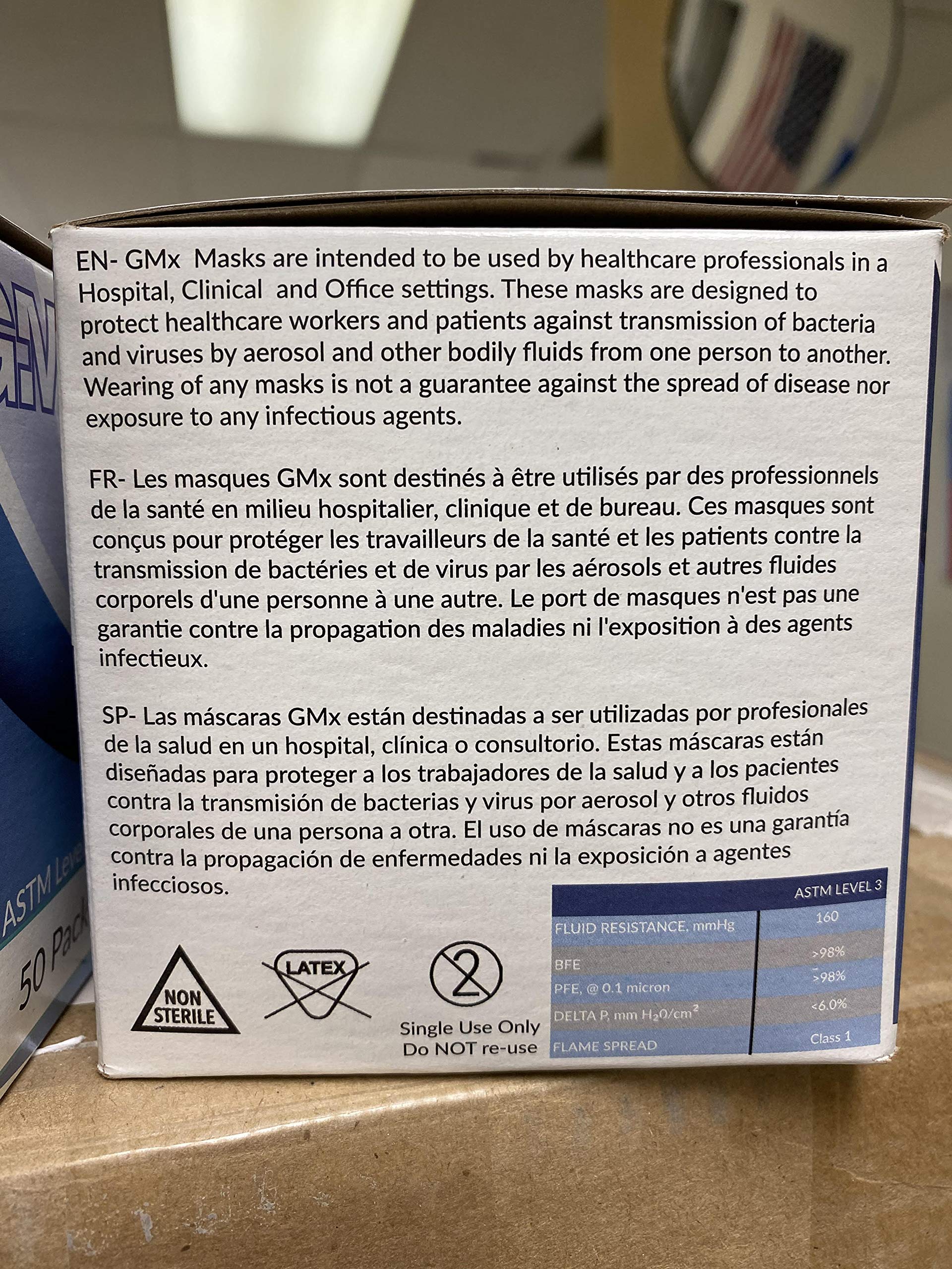 Earloop ASTM Level 3 Lightweight Breathable Medical Mask, Made in USA, Fluid Resistant, Latex Free Blue Face Mask Bx/50