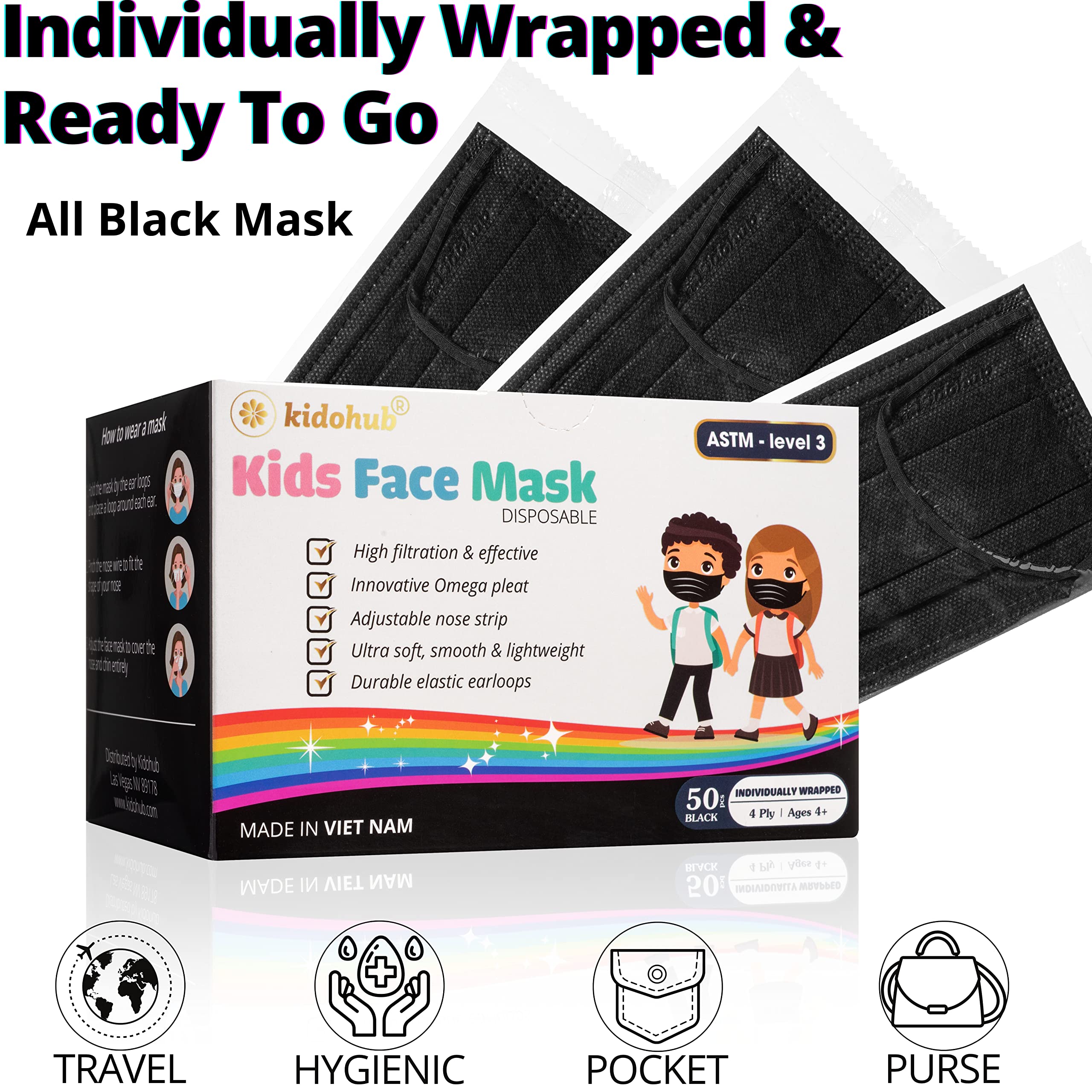 FDA Registered ASTM Level 3, Kids 4 Ply Individually Wrapped Disposable Medical Face Mask