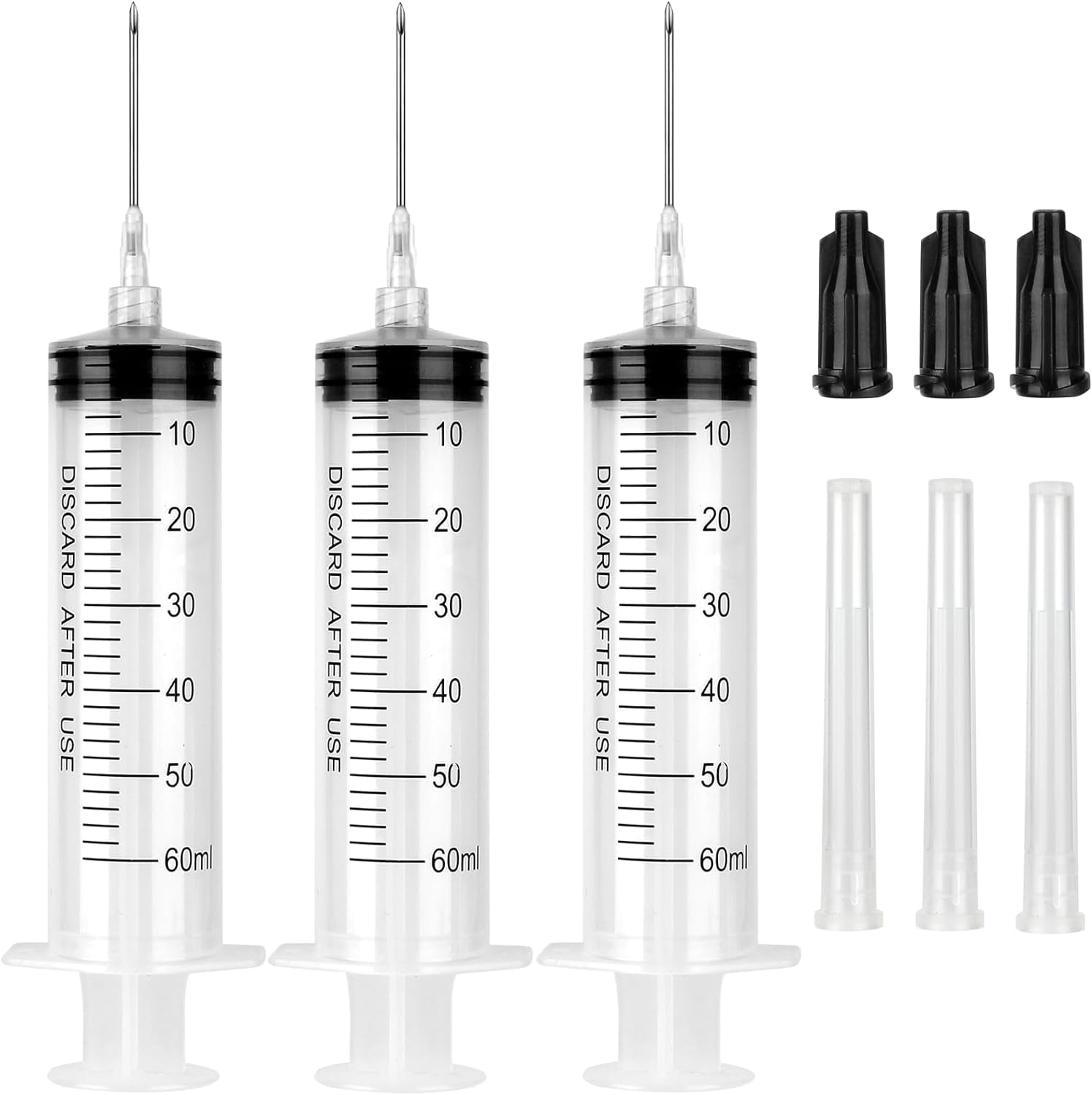 3 Pack 60Ml Syringe with Needle 16G 1.5” and Cap, Luer Lock Syringes with Cap for Fluid Suction Injector, Feeding Pets, Drawing Oil, Fluid, Water, Lab
